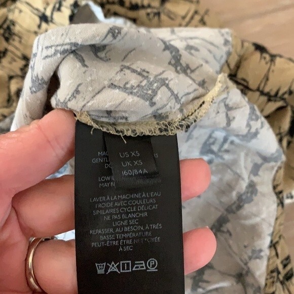 Maeve Anthropologie Striped Pattern Print Half Button Down Blouse Tan Black XS - Picture 8 of 12